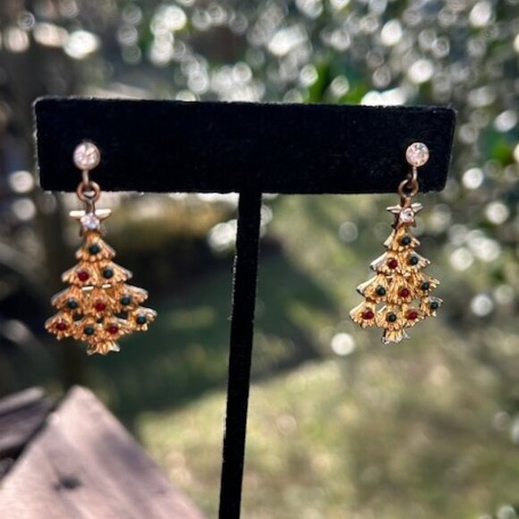 HOLIDAY🎄🎄EISENBERG ICE Gold Swarovski Crystal Dangle Tree EARRINGS - Picture 3 of 9